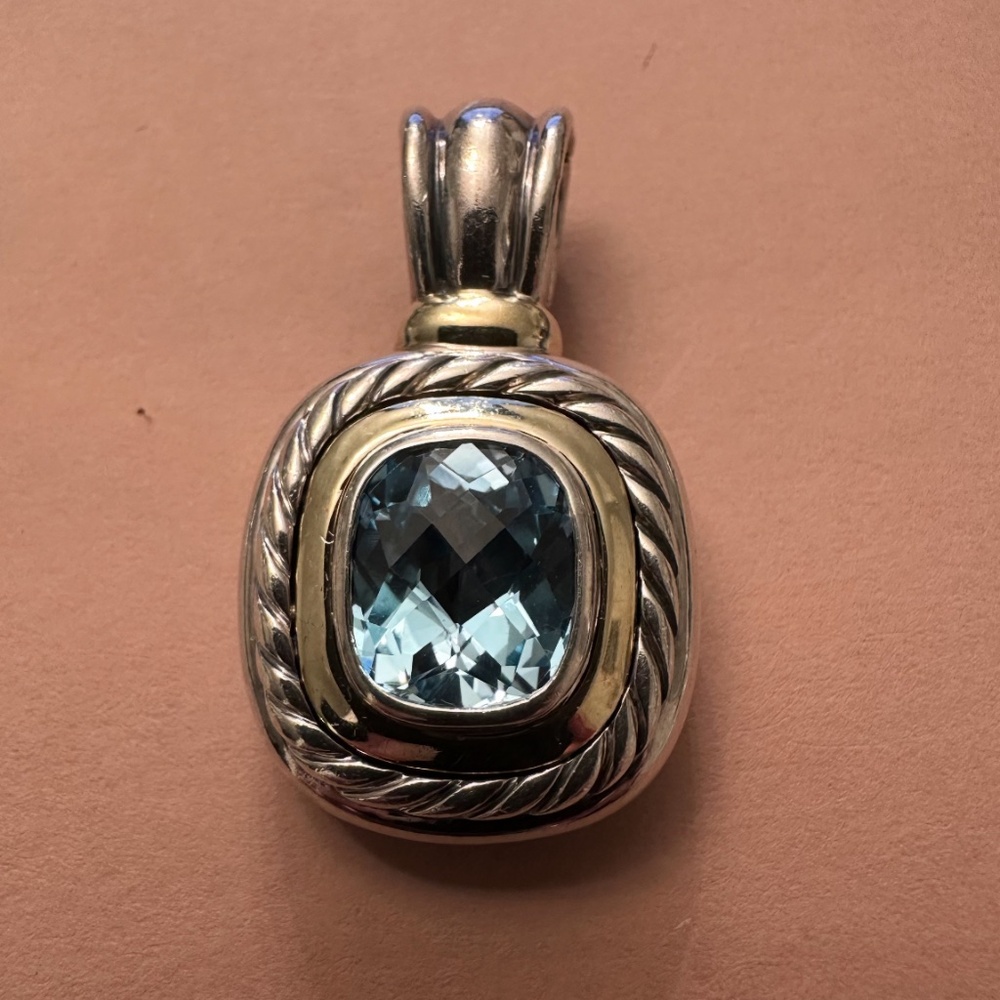 David Yurman Pendant Enhancer Blue Topaz Gold & Sterling Silver